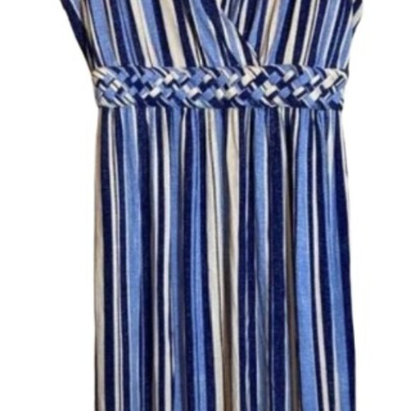 Ronni Nicole Maxi Dress Womens Large Blue Striped Stretch Sleeveless - Picture 4 of 6